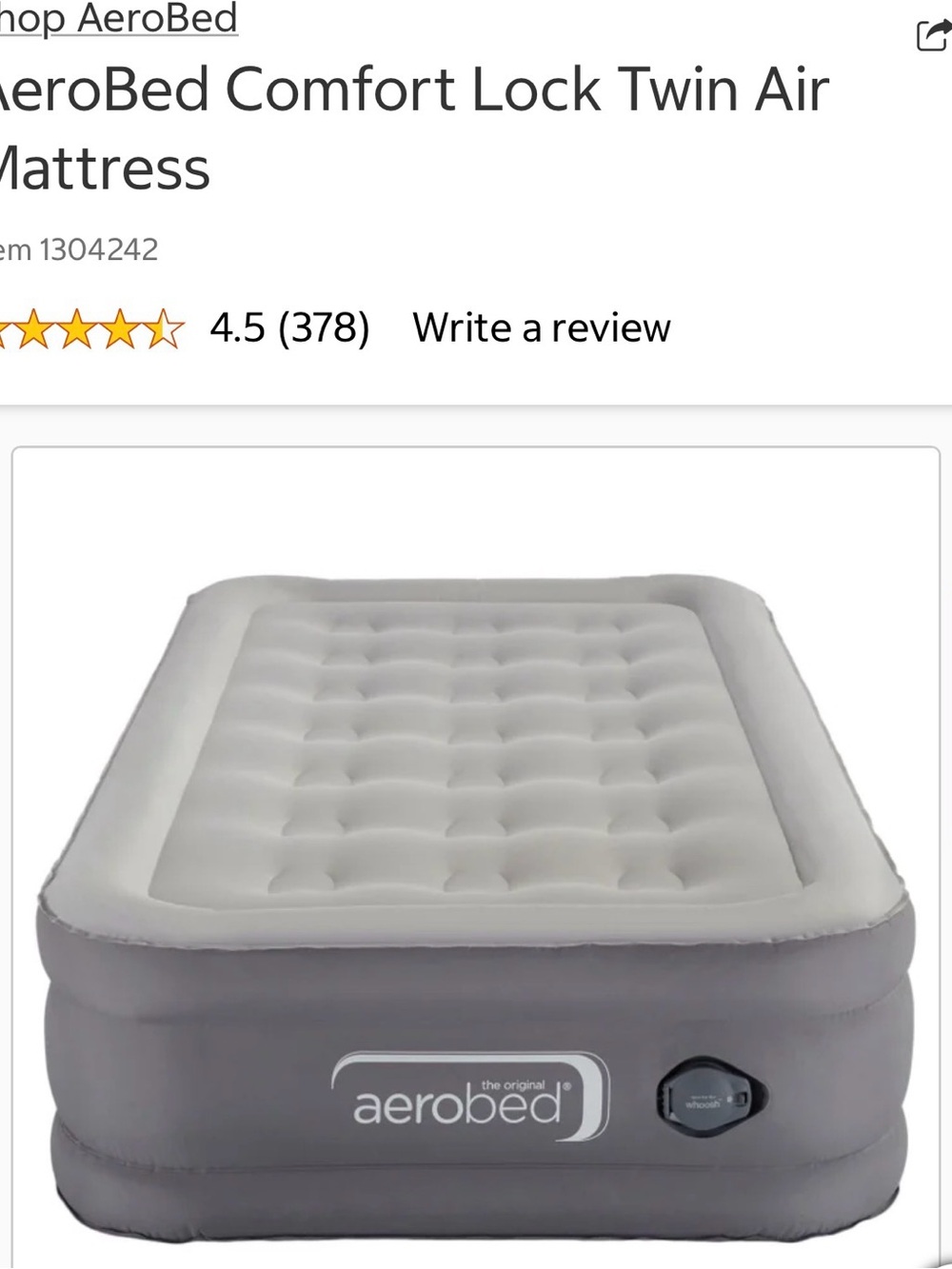 Aerobed Luxury Collection Twin Inflatable Mattress - White - Picture 2 of 5